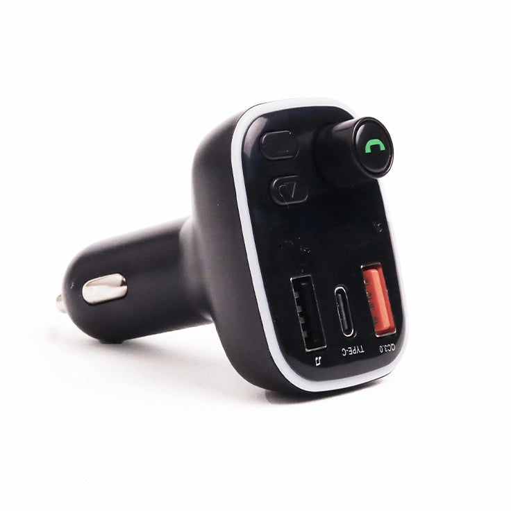 RCP75-Car FM Transmitter with Dual Fast Charging, LED Light & Music Playback